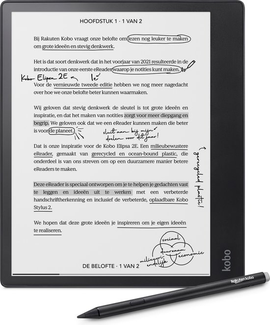 Kobo Elipsa 2E bundel - E-reader - 10,3 inch - Digitaal notitieblok - Inclusief Kobo Stylus 2