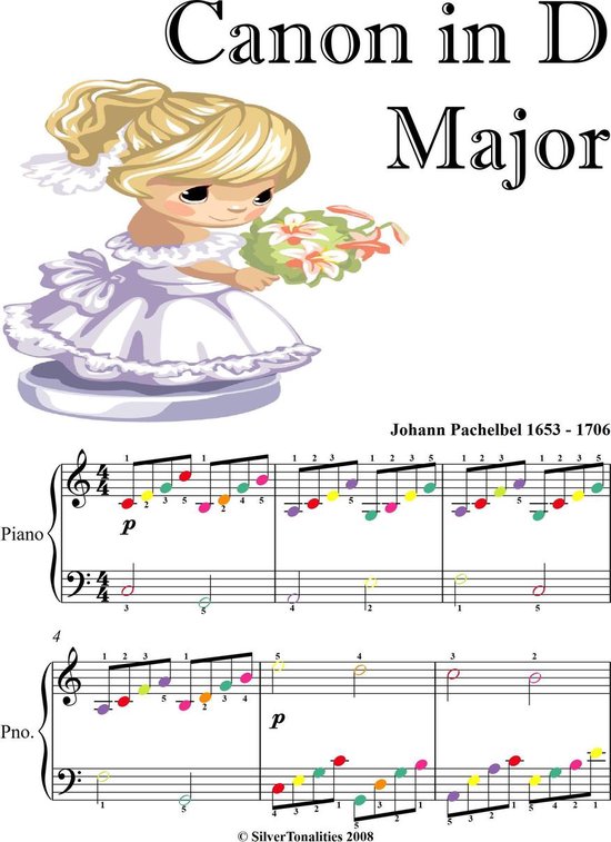 Canon in D Major Easy Piano Sheet Music with Colored Notes