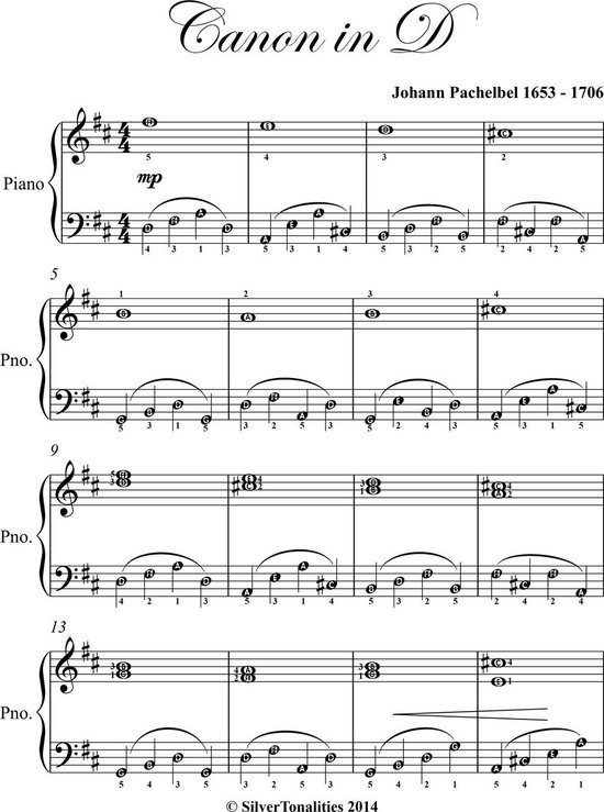 Canon in D Major Easy Elementary Piano Sheet Music