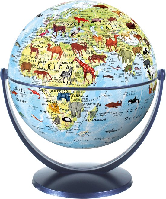 Kinderglobe 15 cm dieren fys. blauwe oceaan draai & kantel