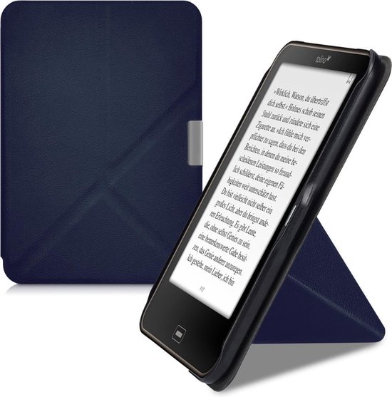 kwmobile e-reader hoesje geschikt voor Tolino Vision 1 / 2 / 3 / 4 HD hoes - Ereader flip case met standaard - E reader cover van kunstleer - In donkerblauw