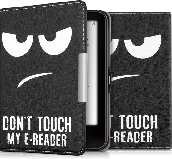 kwmobile e-reader hoesje geschikt voor Tolino Vision 1 / 2 / 3 / 4 HD hoes - E reader flip case met magnetische sluiting - Ereader cover - Don't Touch My E-Reader design in wit / zwart