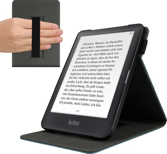 kwmobile e-reader hoesje geschikt voor Kobo Aura ONE hoes - E reader flip case van kunstleer - Ereader cover met handgrip en stand - In zwart