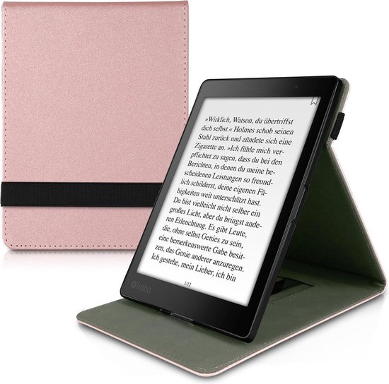 kwmobile e-reader hoesje geschikt voor Kobo Aura ONE hoes - E reader flip case van kunstleer - Ereader cover met handgrip en stand - In roségoud