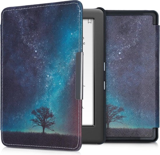 kwmobile e-reader hoesje geschikt voor Kobo Glo HD / Touch 2.0 hoes - E reader flip case met magnetische sluiting - Ereader cover - Sterrenstelsel en Boom design in blauw / grijs / zwart