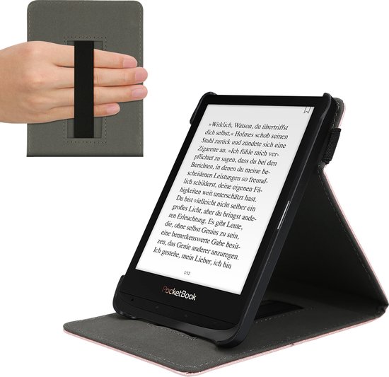 kwmobile e-reader hoesje geschikt voor Pocketbook Touch Lux 4/5/Touch HD 3/Color (2020)/ Vivlio Lux 5 hoes - E reader flip case van kunstleer - Ereader cover met handgrip en stand - In roségoud