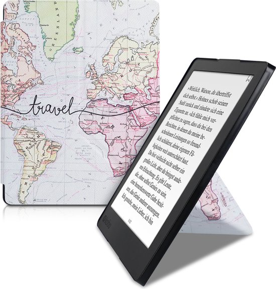 kwmobile e-reader hoesje geschikt voor Kobo Aura H2O Edition 2 hoes - Ereader flip case met standaard - E reader cover van kunstleer - In zwart / meerkleurig