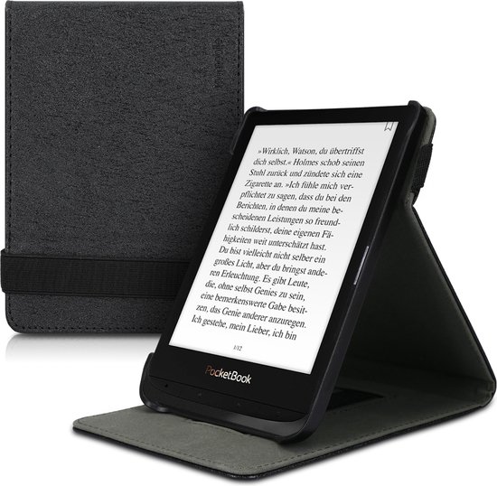 kwmobile e-reader hoesje geschikt voor Pocketbook Touch Lux 4/5/Touch HD 3/Color (2020)/ Vivlio Lux 5 hoes - E reader flip case van kunstleer - Ereader cover met handgrip en stand - In zwart