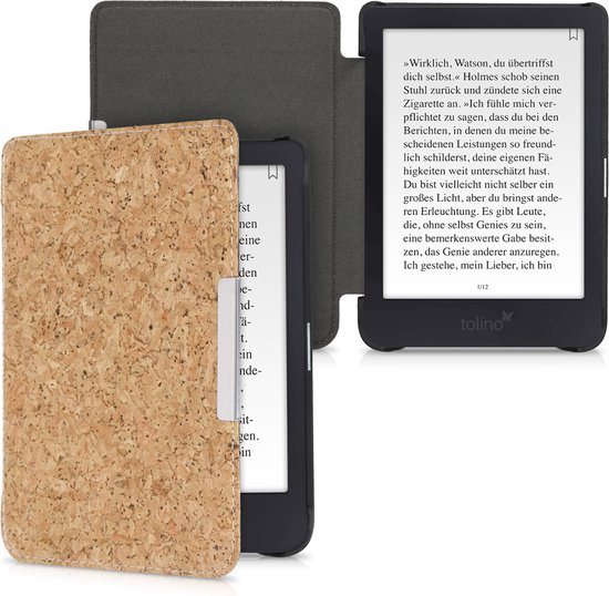 kwmobile Kurken hoesje geschikt voor Tolino Shine 3 - Beschermende e-reader Flip Cover - In lichtbruin