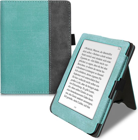 kwmobile flip cover voor e-reader - geschikt voor Tolino Shine 3 - Van imitatieleer en -suède - In mintgroen / donkergrijs