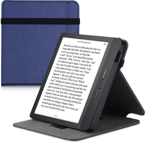 kwmobile e-reader hoesje geschikt voor Tolino Vision 5 hoes - E reader flip case van kunstleer - Ereader cover met handgrip en stand - In donkerblauw