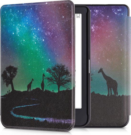 kwmobile e-reader hoesje geschikt voor Tolino Shine 3 hoes - E reader flip case met magnetische sluiting - Ereader cover - Sterrenhemel Giraffe design in zwart / donkerblauw / roze