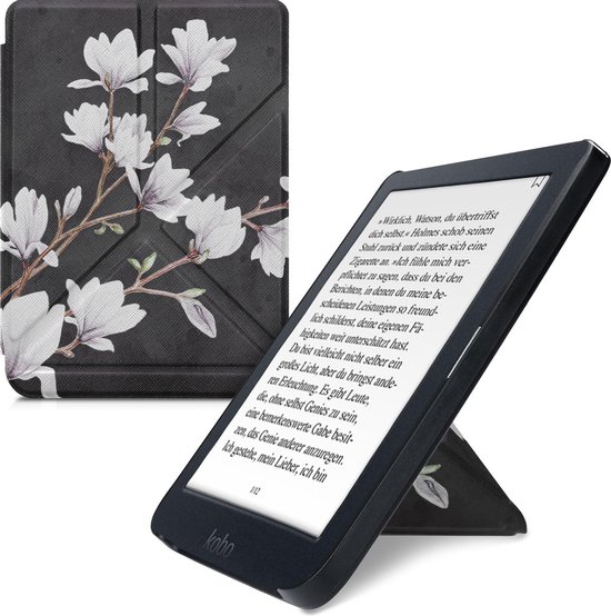 kwmobile e-reader hoesje geschikt voor Kobo Nia hoes - Ereader flip case met standaard - E reader cover van kunstleer - In taupe / wit / donkergrijs