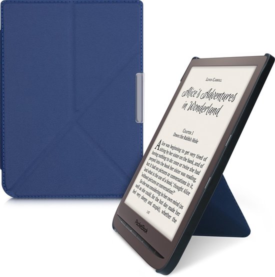 kwmobile e-reader hoesje geschikt voor Pocketbook InkPad 3 / 3 Pro / Color / Vivlio InkPad 3 hoes - Ereader flip case met standaard - E reader cover van kunstleer - In donkerblauw