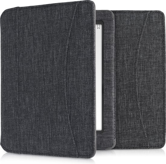 kwmobile Flip cover eReader hoesje geschikt voor Kobo Aura Edition 1 - Met handvat - In donkergrijs