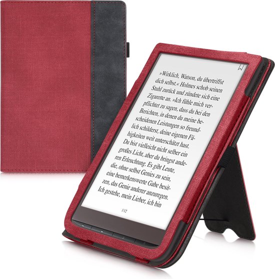 kwmobile flip cover voor e-reader - geschikt voor Pocketbook InkPad 3 / 3 Pro / Color / Vivlio InkPad 3 - Van imitatieleer en -suède - In rood / donkergrijs