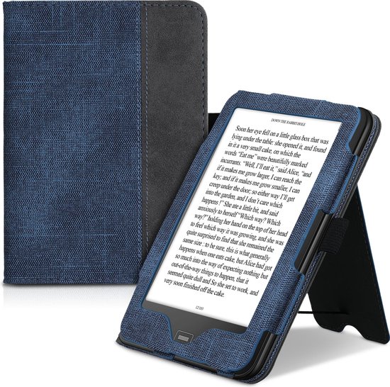 kwmobile flip cover voor e-reader - geschikt voor Tolino Vision 1 / 2 / 3 / 4 HD - Van imitatieleer en -suède - In donkerblauw / grijs / grijs