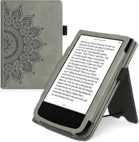 kwmobile e-reader hoesje geschikt voor Pocketbook Touch Lux 4/5/Touch HD 3/Color (2020)/ Vivlio Lux 5 hoes - E reader flip case van kunstleer - Ereader cover met stand - Opkomende Zon design in grijs