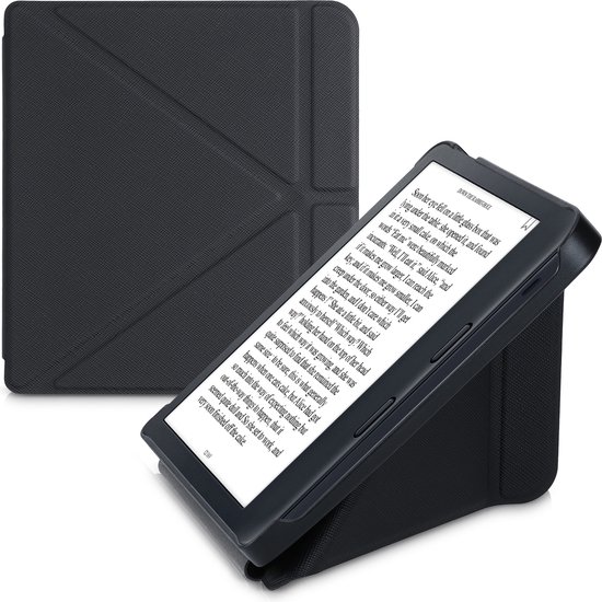 kwmobile e-reader hoesje geschikt voor Kobo Libra 2 hoes - Ereader flip case met standaard - E reader cover van kunstleer - In zwart