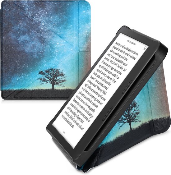 kwmobile e-reader hoesje geschikt voor Tolino Vision 6 hoes - Ereader flip case met standaard - E reader cover van kunstleer - In blauw / grijs / zwart