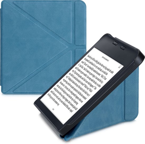 kwmobile e-reader hoesje geschikt voor Kobo Libra 2 hoes - Ereader flip case met standaard - E reader cover van kunstleer - In petrol