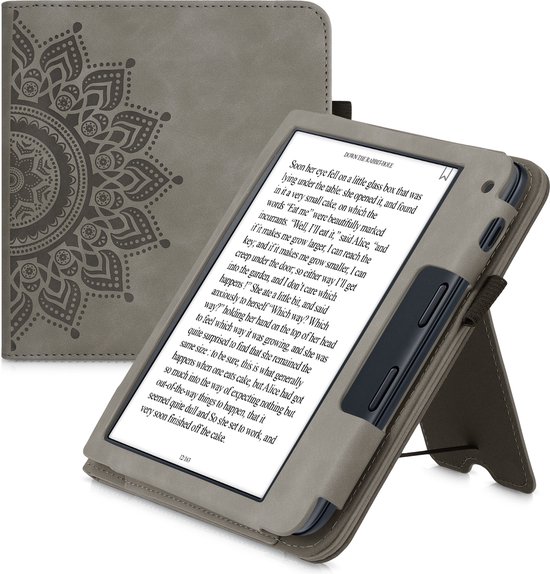 kwmobile e-reader hoesje geschikt voor Kobo Libra 2 hoes - E reader flip case van kunstleer - Ereader cover met stand - Opkomende Zon design in grijs