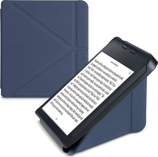 kwmobile e-reader hoesje geschikt voor Tolino Vision 6 hoes - Ereader flip case met standaard - E reader cover van kunstleer - In donkerblauw