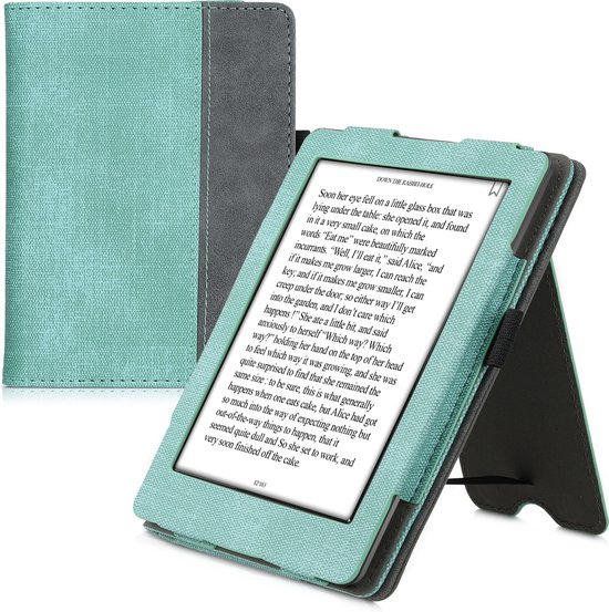 kwmobile hoes voor e-reader geschikt voor Kobo Glo HD / Touch 2.0 - Cover met standaard in mintgroen / donkergrijs - Kunstleer