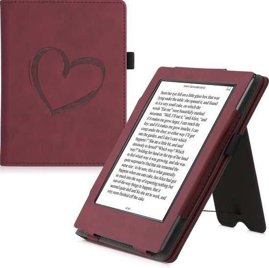 kwmobile hoes voor e-reader geschikt voor Kobo Aura H2O Edition 1 - Cover met standaard in donkerrood - Nubuck kunstleer