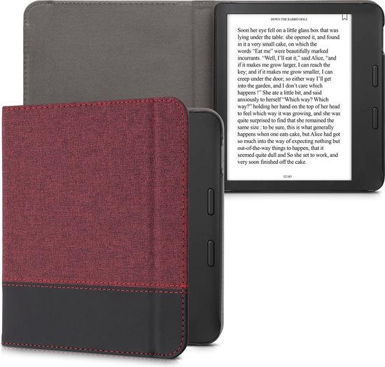 kwmobile hoes geschikt voor Tolino Vision 6 - Canvas beschermhoes in donkerrood / zwart - Voor e-reader -