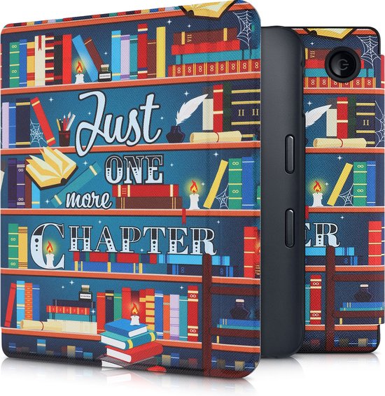 kwmobile e-reader hoesje geschikt voor Kobo Libra 2 hoes - E reader flip case met magnetische sluiting - Ereader cover - bibliotheek design in meerkleurig