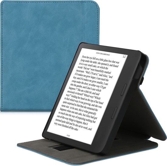 kwmobile e-reader hoesje geschikt voor Tolino Vision 6 hoes - E reader flip case van kunstleer - Ereader cover met handgrip en stand - In petrol