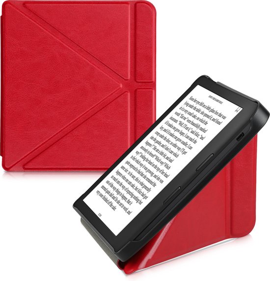 kwmobile e-reader hoesje geschikt voor Kobo Libra 2 hoes - Ereader flip case met standaard - E reader cover van kunstleer - In rood