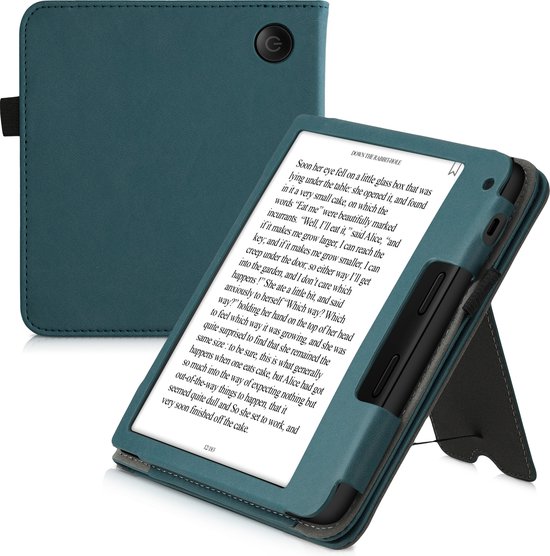 kwmobile e-reader hoesje geschikt voor Tolino Vision 6 hoes - E reader flip case van kunstleer - Ereader cover met stand - In petrol