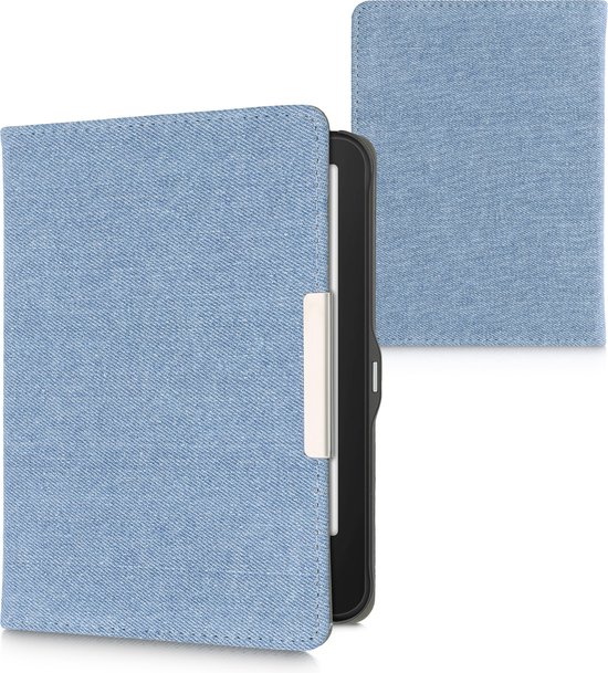 kwmobile e-reader hoesje geschikt voor Tolino Vision 1 / 2 / 3 / 4 HD hoes - E reader flip case met magneetsluiting - Ereader cover - Denim design in lichtblauw