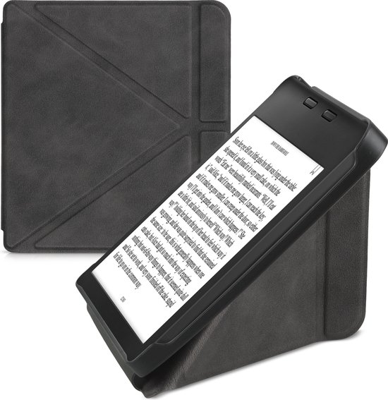 kwmobile e-reader hoesje geschikt voor Tolino Vision 6 hoes - Ereader flip case met standaard - E reader cover van kunstleer - In antraciet