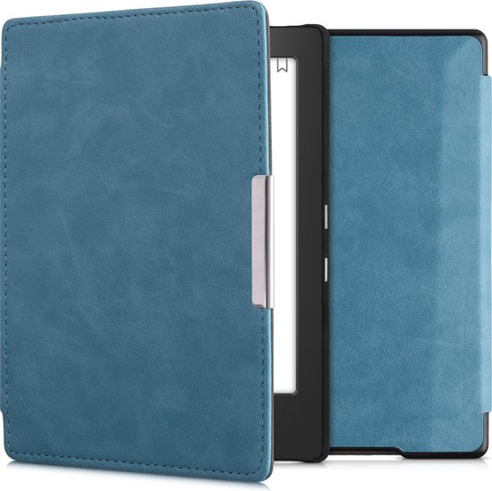 kwmobile e-reader hoesje geschikt voor Kobo Aura H2O Edition 1 hoes - E reader flip case met magnetische sluiting - Ereader cover in petrol