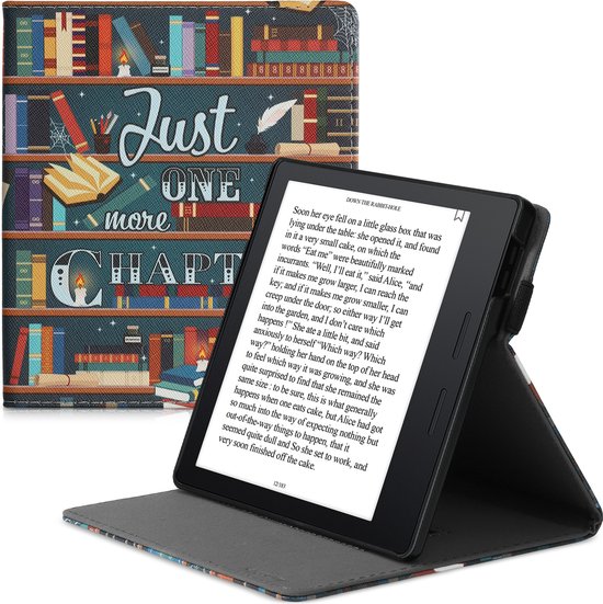 kwmobile e-reader hoesje geschikt voor Amazon Kindle Oasis 10. Generation hoes - Ereader flip case met standaard - Kunstleren e reader cover - bibliotheek design in meerkleurig