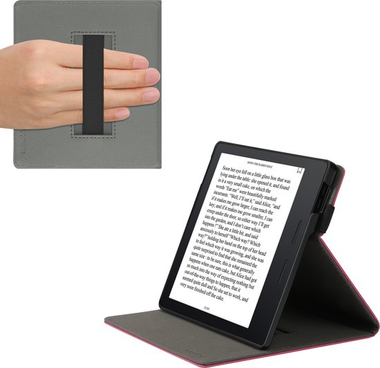 kwmobile e-reader hoesje geschikt voor Amazon Kindle Oasis 10. Generation hoes - Ereader flip case met standaard - Kunstleren e reader cover - Brushed Hart design in donkerrood