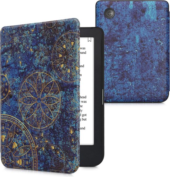 kwmobile e-reader hoesje geschikt voor Kobo Clara 2E hoes - E reader flip case met magnetische sluiting - Ereader cover - Mandala design in geel / donkerblauw