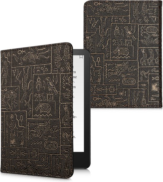 kwmobile e-reader hoesje geschikt voor Amazon Kindle Paperwhite 11. Generation 2021 hoes - E reader flip case met magneetsluiting - Ereader cover - Hiërogliefen design in goud / zwart