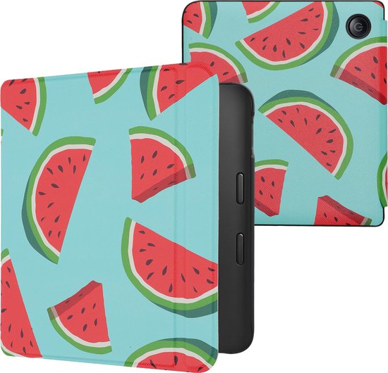 kwmobile e-reader hoesje geschikt voor Kobo Libra 2 hoes - E reader flip case met magnetische sluiting - Ereader cover - Watermeloen design in rood / groen / zwart