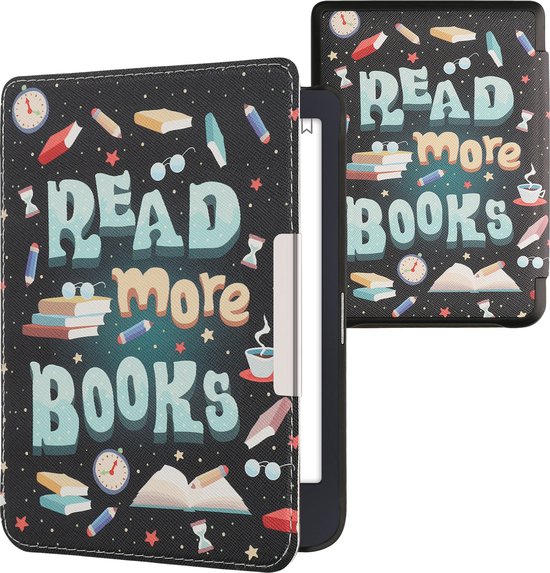 kwmobile e-reader hoesje geschikt voor Tolino Shine 3 hoes - E reader flip case met magnetische sluiting - Ereader cover - Read More Books design in blauw / geel / groen