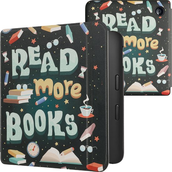 kwmobile e-reader hoesje geschikt voor Kobo Libra 2 hoes - E reader flip case met magnetische sluiting - Ereader cover - Read More Books design in blauw / geel / groen