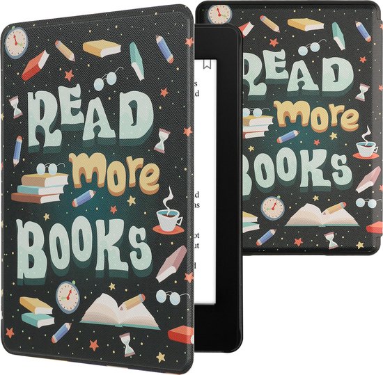 kwmobile e-reader hoesje geschikt voor Amazon Kindle Paperwhite 11. Generation 2021 hoes - E reader flip case met magnetische sluiting - Ereader cover - Read More Books design in blauw / geel / groen