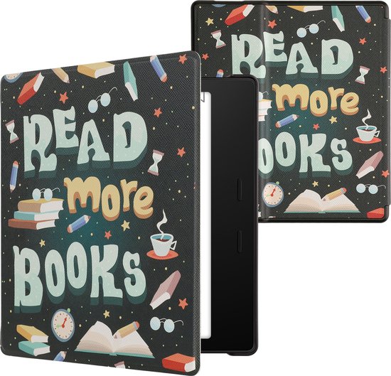 kwmobile e-reader hoesje geschikt voor Amazon Kindle Oasis 10. Generation hoes - E reader flip case met magnetische sluiting - Ereader cover - Read More Books design in blauw / geel / groen