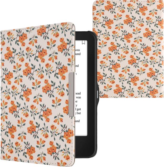 kwmobile e-reader hoesje geschikt voor Tolino Vision 1 / 2 / 3 / 4 HD hoes - E reader flip case met magnetische sluiting - Ereader cover - Gele bloemen design in geel / groen / beige