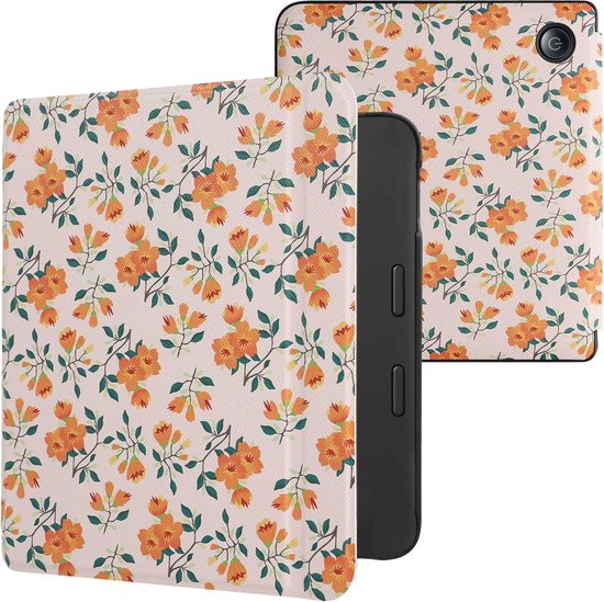 kwmobile e-reader hoesje geschikt voor Tolino Vision 6 hoes - E reader flip case met magnetische sluiting - Ereader cover - Gele bloemen design in geel / groen / beige