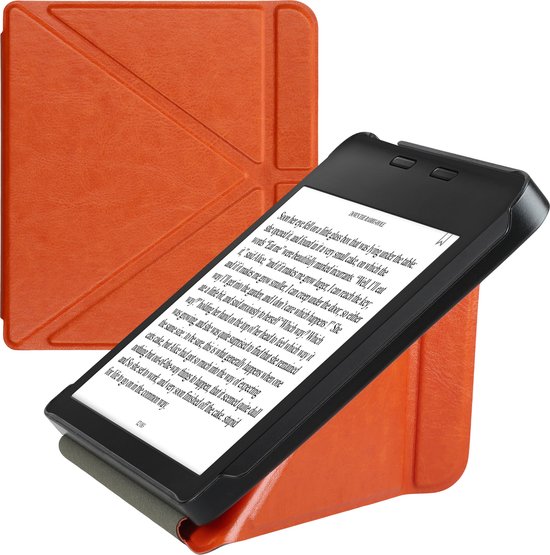 kwmobile e-reader hoesje geschikt voor Kobo Libra 2 hoes - Ereader flip case met standaard - E reader cover van kunstleer - In oranje