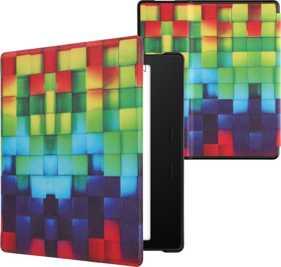 kwmobile e-reader hoesje geschikt voor Amazon Kindle Oasis 10. Generation hoes - E reader flip case met magnetische sluiting - Ereader cover - Regenboog Kusbussen design in meerkleurig / groen / blauw